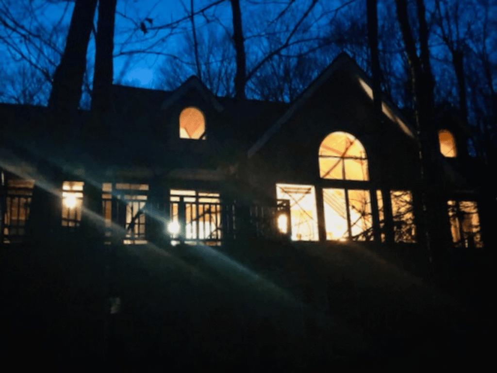 Loon Bay Serenity Cottage at night.